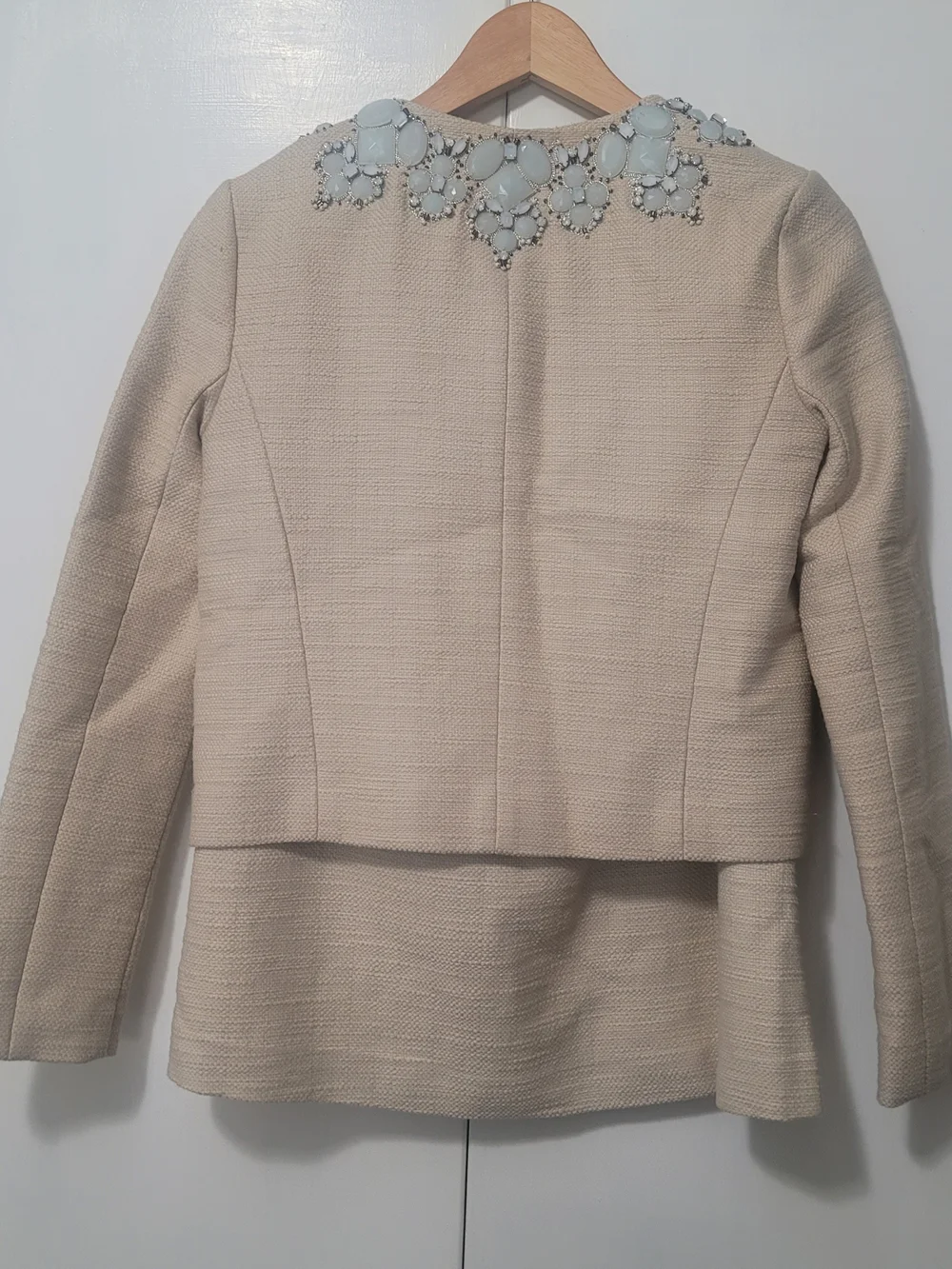 Tory Burch Cream Embellished-Collar Skirt Suit Jacket And Skirt Reg $650